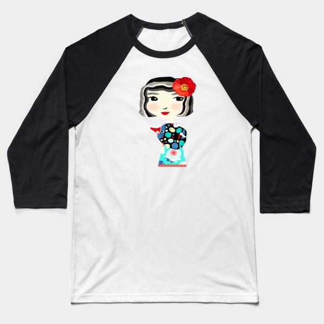 Girl and Cute Fish/Lilah & Luna Baseball T-Shirt by tracey